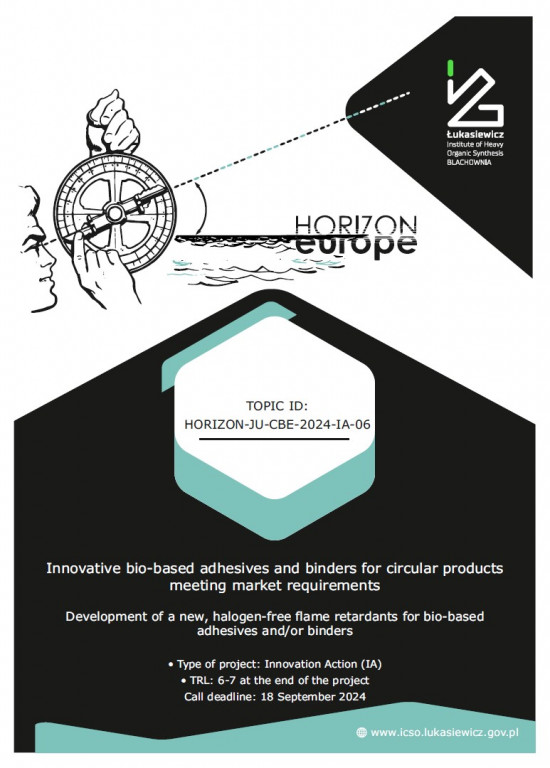 HORIZON-JU-CBE-2024-IA-06 Innovative bio-based adhesives and binders for circular products meeting market requirements Development of a new, halogen-free flame retardants for bio-based adhesives and/or binders