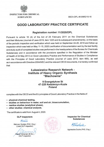 GOOD LABORATORY PRACTICE CERTIFICATE