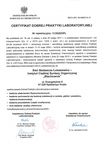 CERTYFIKAT DOBREJ PRAKTYKI LABORATORYJNEJ